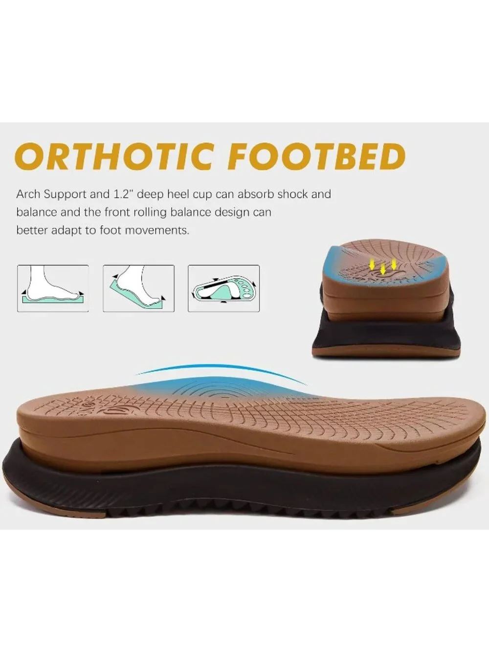 Men's Khaki Arch Support Mesh Athletic Thick Rubber Soles Hiking Sandal Shoes
